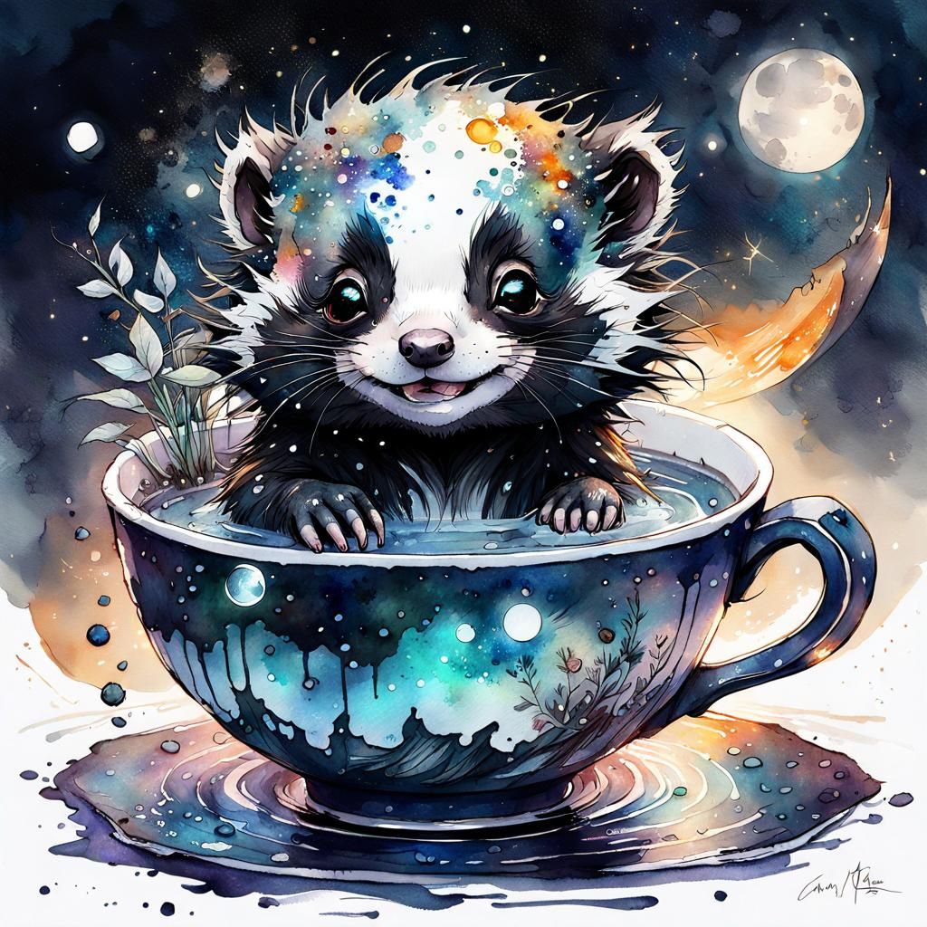 Cute Chibi Skunks' Tea Party in Space