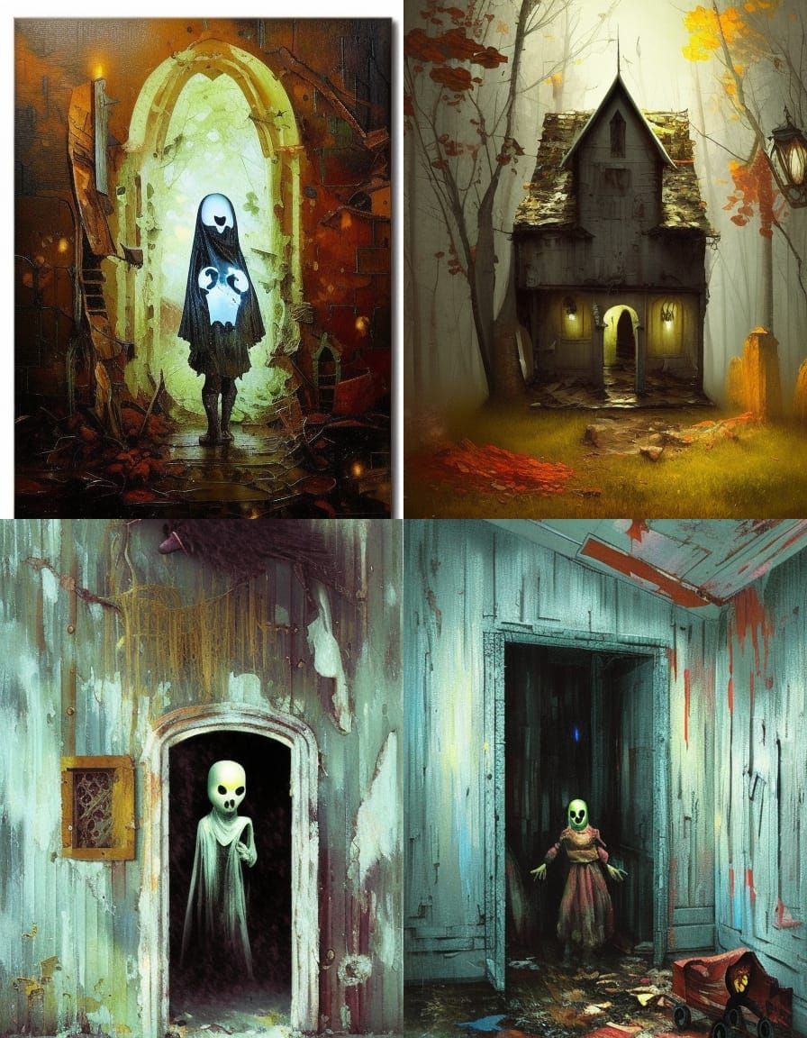 Cute Ghost in Abandoned Dungeon: Expressionist Oil Painting