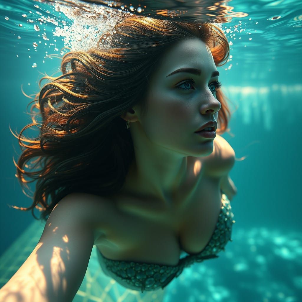 Surreal Underwater Mermaid Portrait in Hyperdetailed Concept...