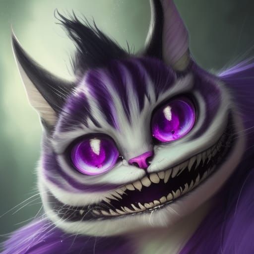 Purple Cheshire Cat Portrait in Fantasy Art Style