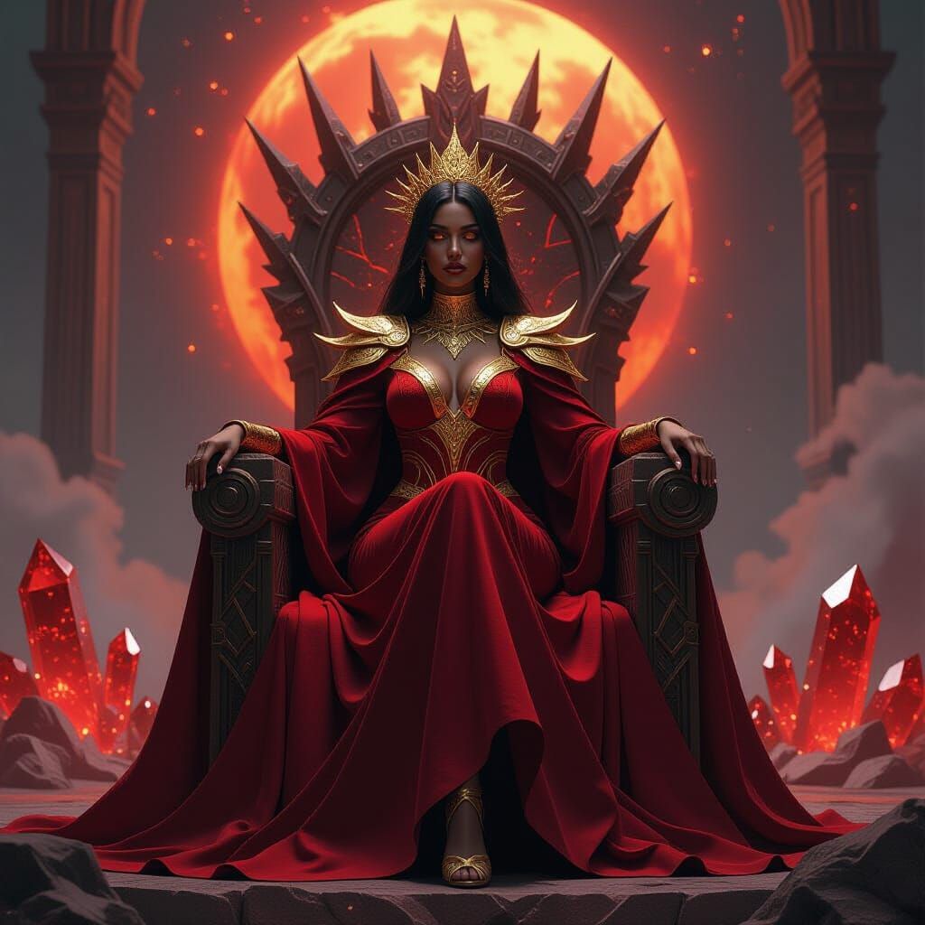 Cosmic Empress on Meteorite Throne in Sci-Fi Style