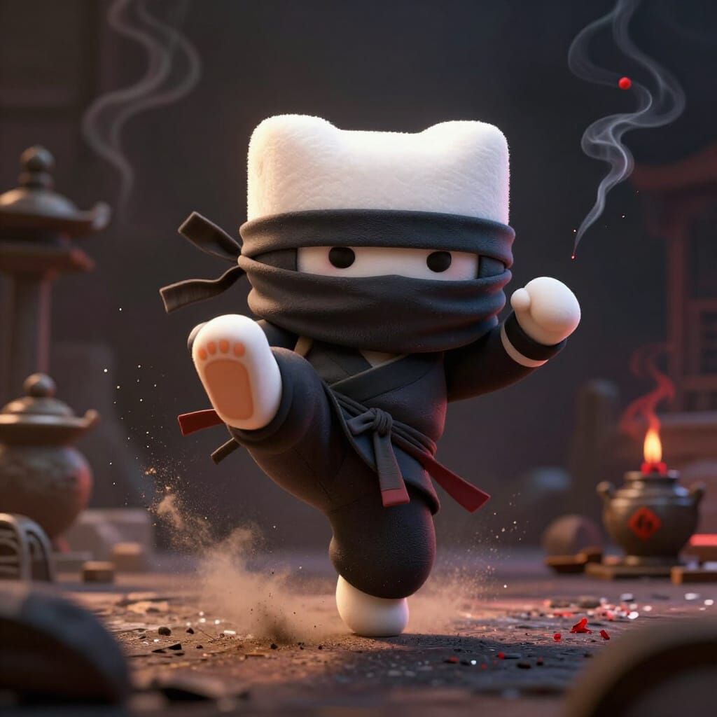 Chibi Ninja Marshmallow Man in Dramatic Dojo