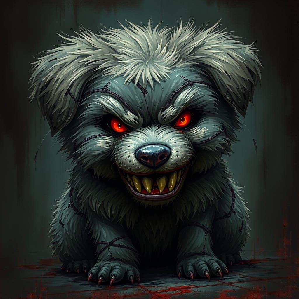 Nightmare Puppy: Tattered Stitched Dog with Red Eyes