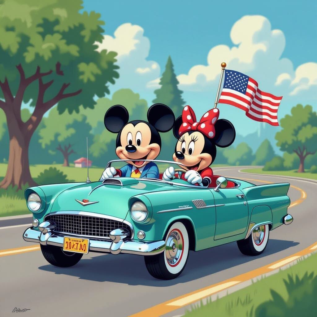 Mickey and Minnie Drive in Retro 16-Bit Style