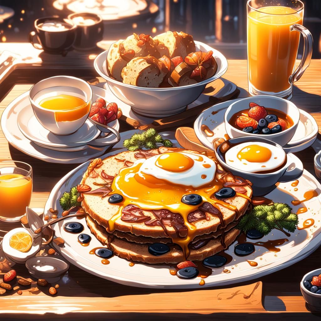 Anime Style Breakfast Food Still Life