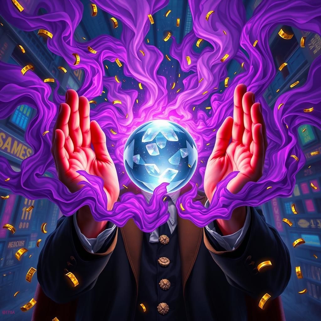 Magician Holding Orb in Futuristic Neon Style
