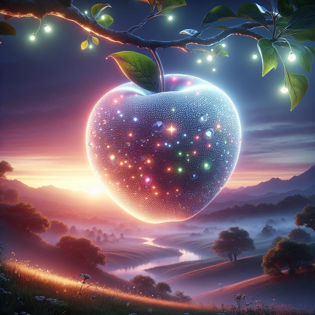 Diamond Apple at Dawn: Hyperdetailed Digital Art
