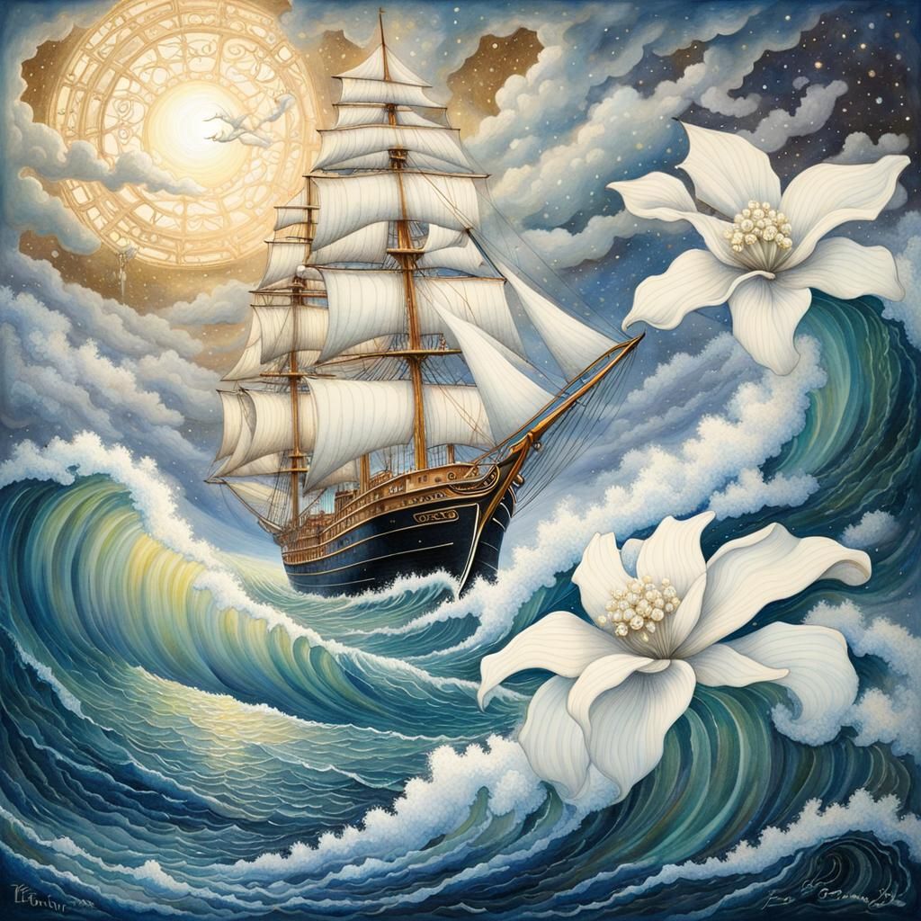 Ocean Waves Become Flowers: Steampunk Fantasy Art