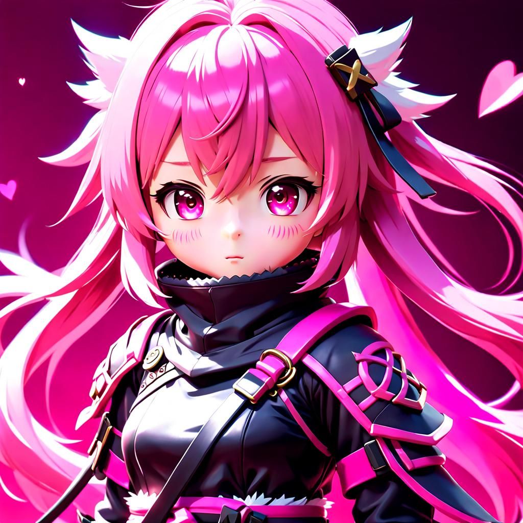 Cute Pink Ninja Warrior in 3D Anime Art