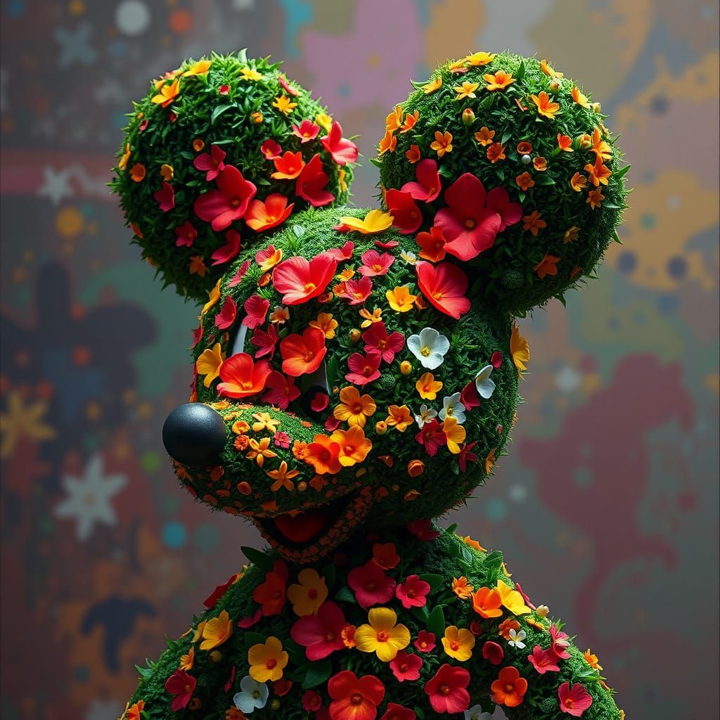 Mickey Mouse Floral Topiary in Splash Art Style