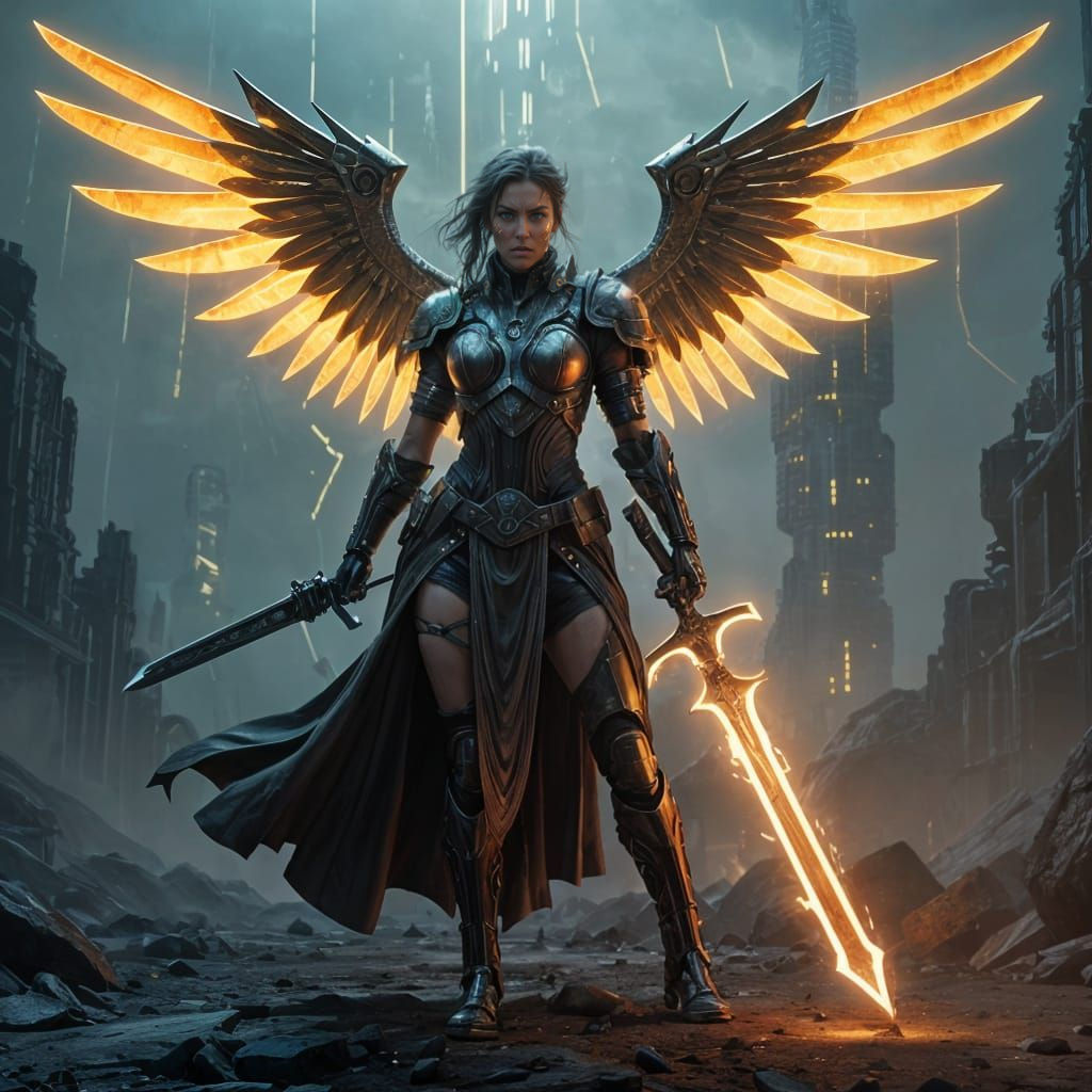 Cyberpunk Valkyrie Warrior with Energy Sword