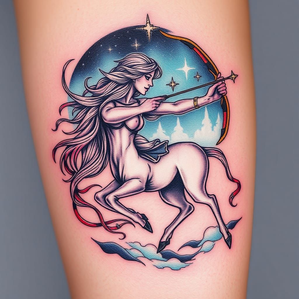 Celestial Sagittarius Tattoo Design in Psychedelic Style