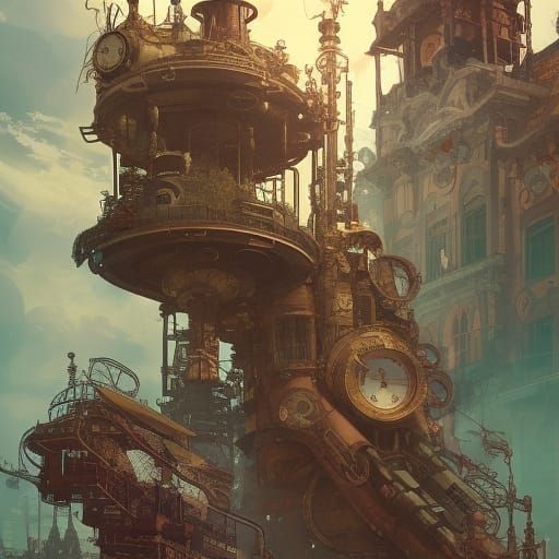 Steampunk Rococo Tower in Digital Illustration