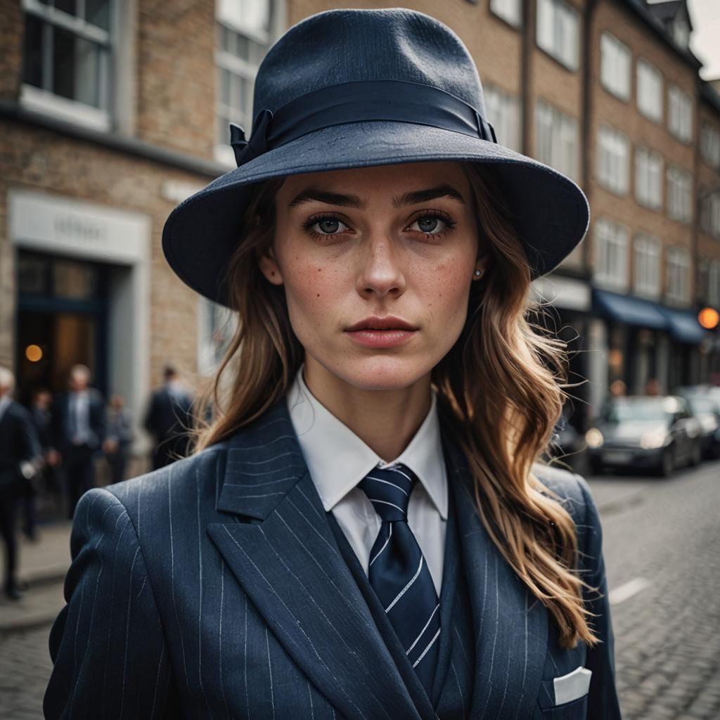 Elegant Danish Woman in Pinstripe Suit Portrait