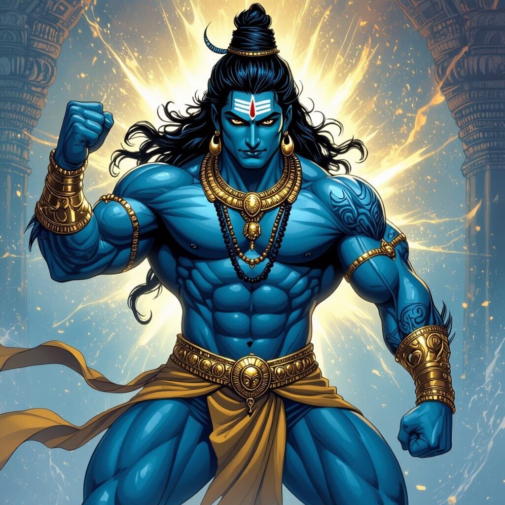 Lord Shiva as a Muscle-Bound Superhero in Comic Art