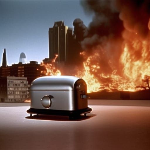 1950's sci fi film of giant technically accurate toaster attacking the city
