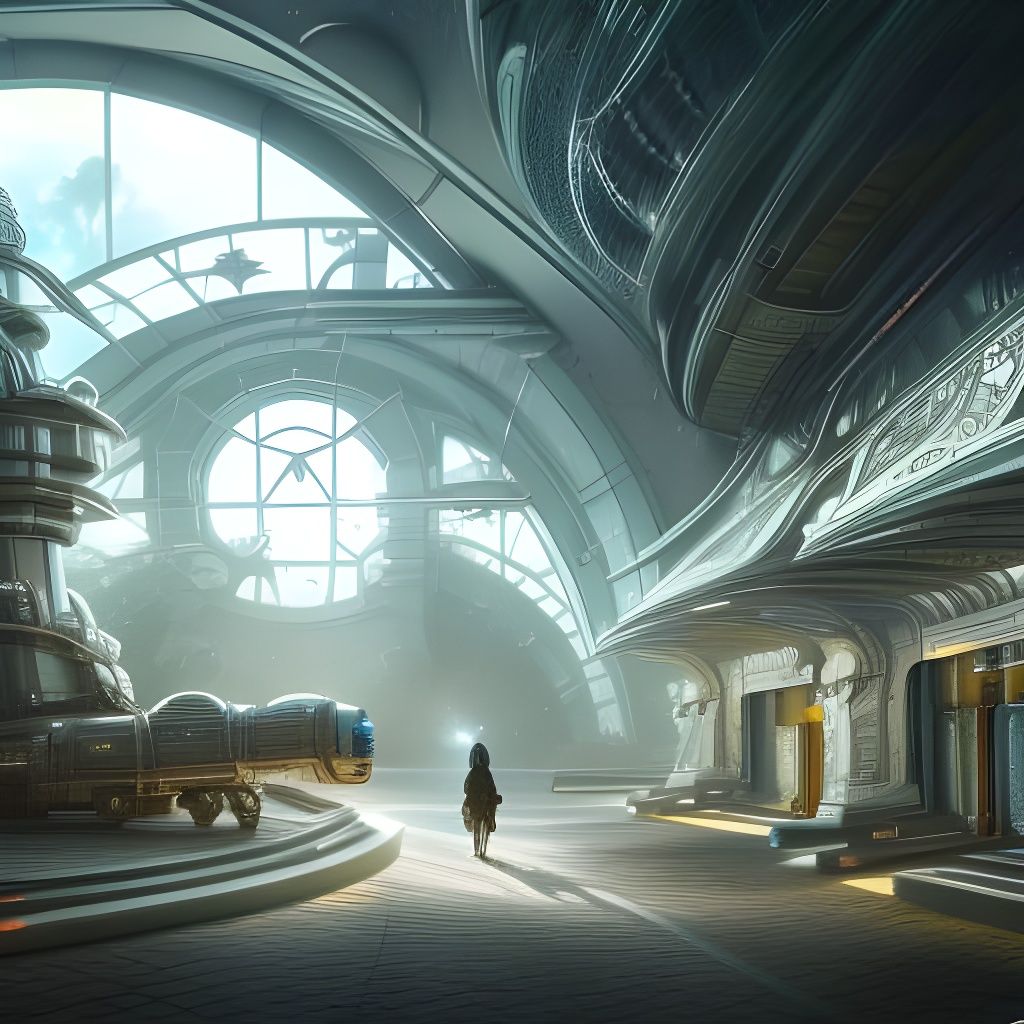 Ethereal Elf Train Station in Futuristic Style