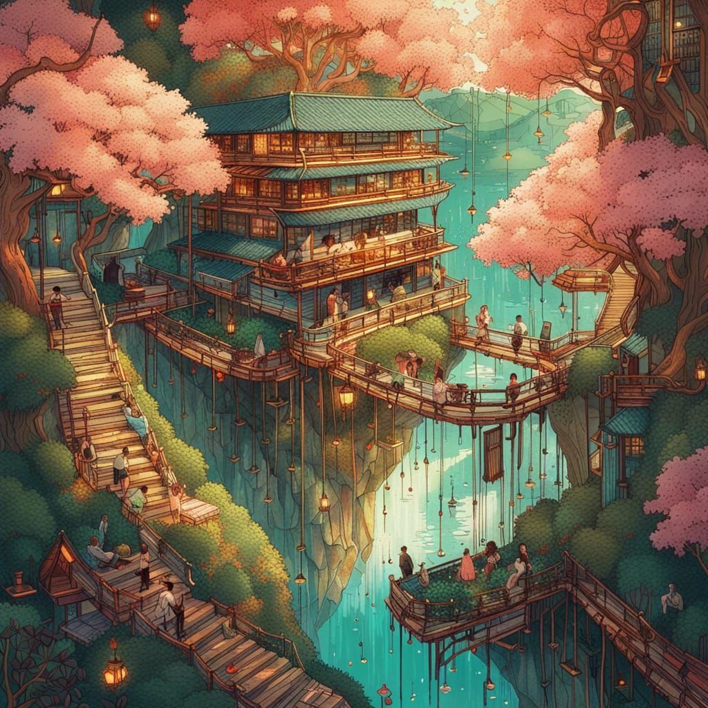 Dreamlike Hanging Gardens with Waterfalls in 8K