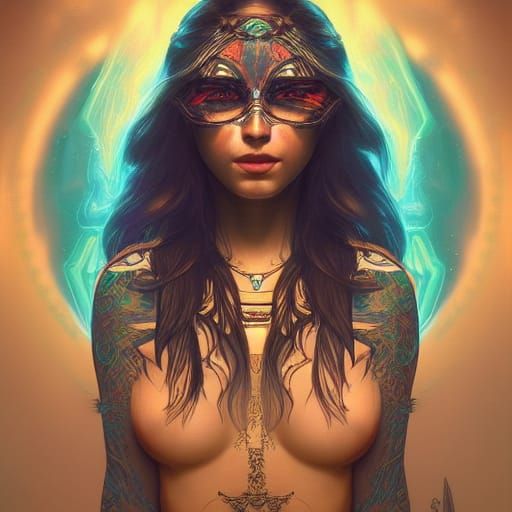 Electric Aztec Princess Portrait in Hyperdetailed Style