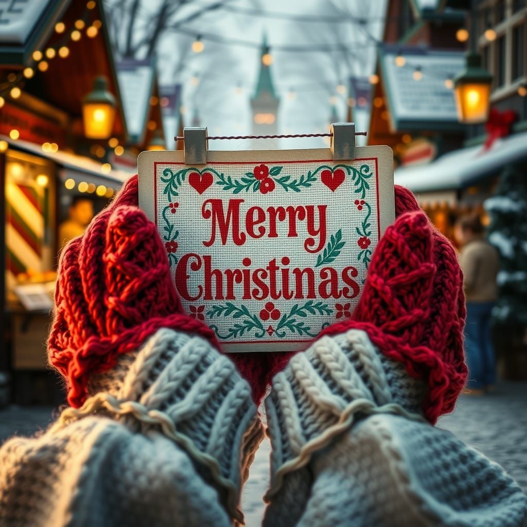 Vintage Christmas Market Postcard Needlepoint in German Roma...