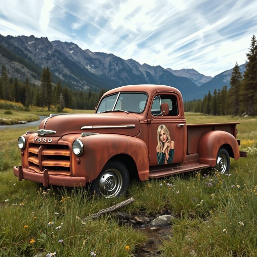 Abandoned 1945 Ford Truck in Forest Clearing