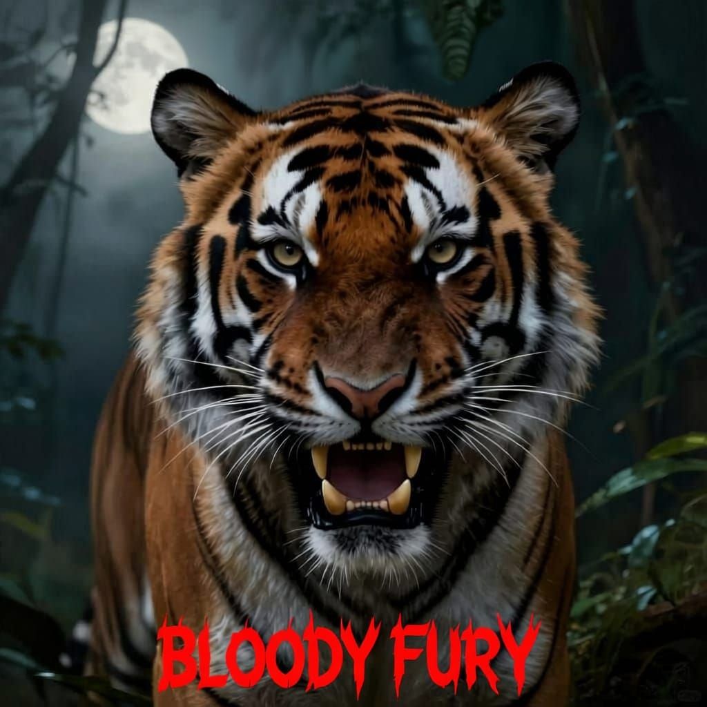 Fierce Tiger Snarls in Moonlit Jungle
