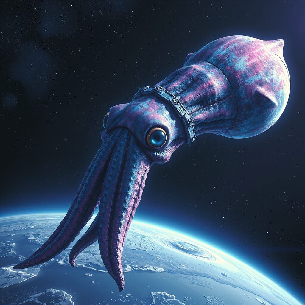 Cosmic Space Squid in Ethereal Sci-Fi Atmosphere