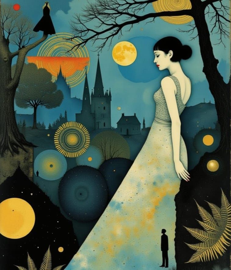 Surreal Blue Dreamscapes with Copper Iridescence and Whirlin...