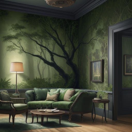 Tree Inside Living Room Digital Matte Painting