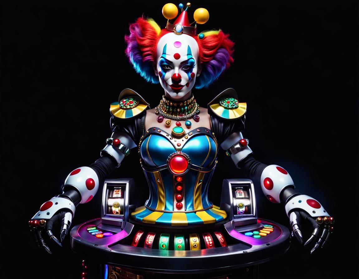 Robot Clown Slot-Machine Cyborg with Vivid Makeup