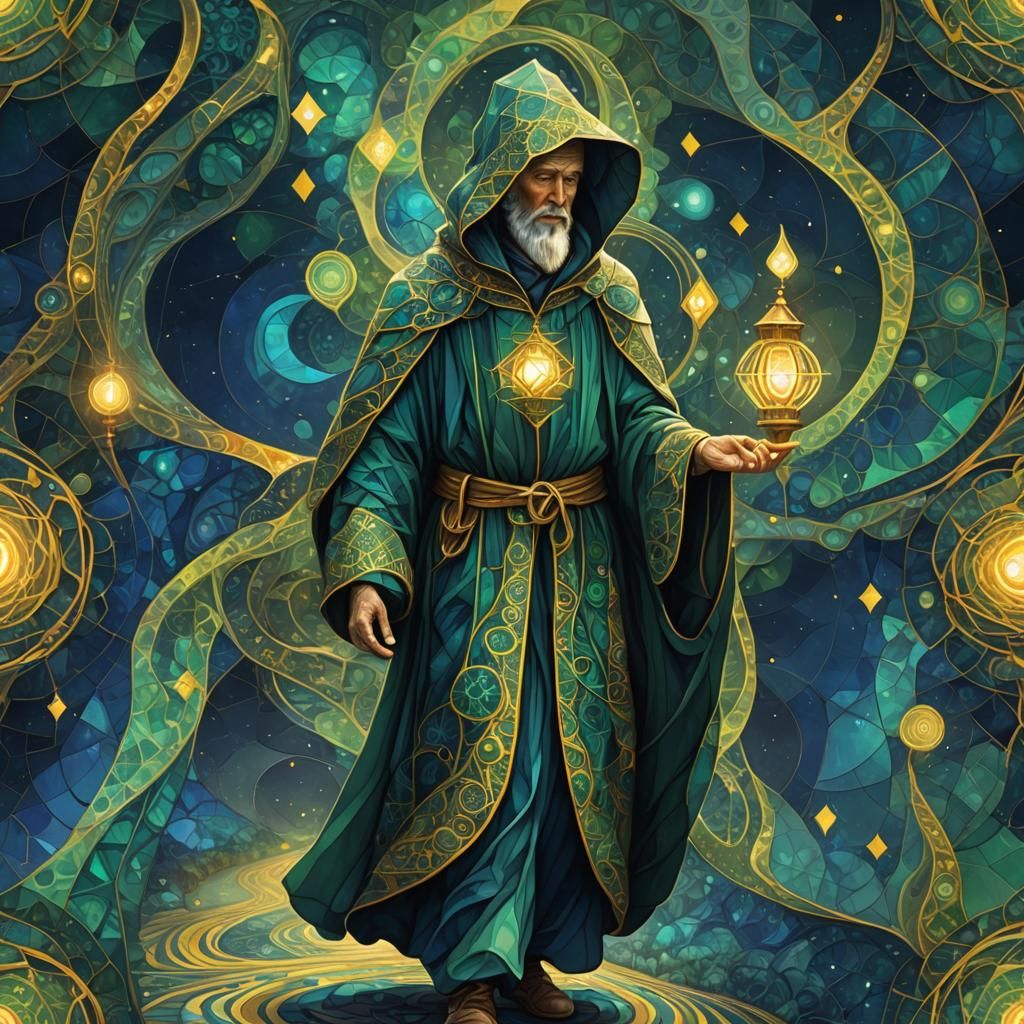 Mystical Hermit with Lantern: Abstract Fractal Art