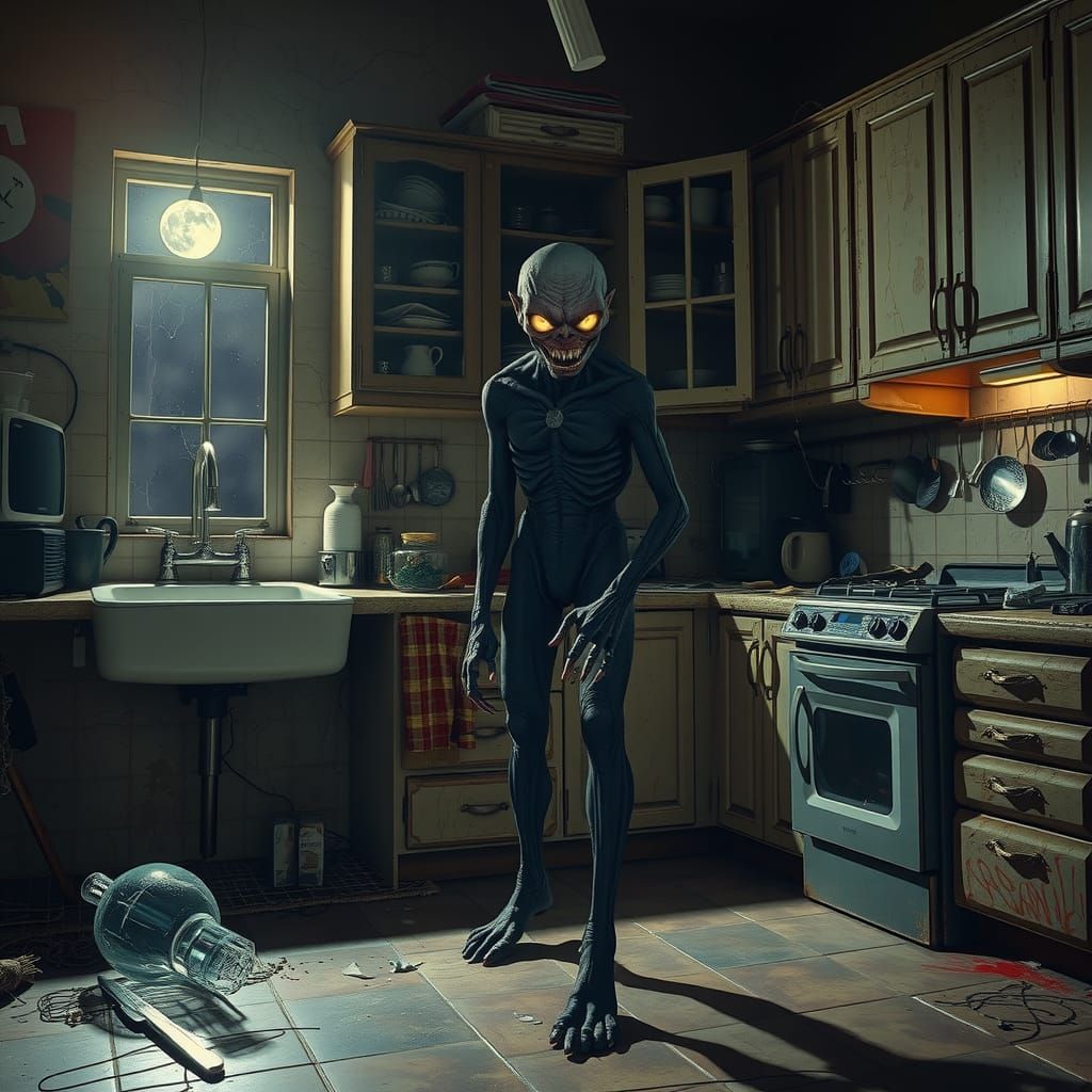 Night Terror Demon in Desert Kitchen: Composite Photograph