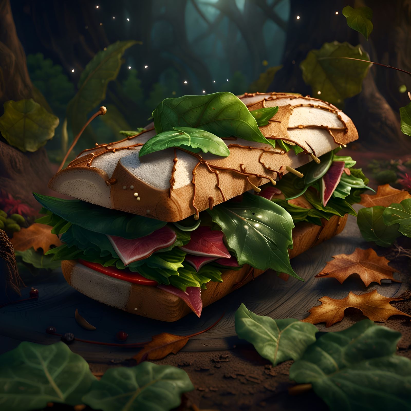 Fantastical Leaf and Wood Sandwich: Detailed Matte Painting