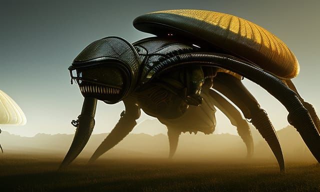 Insectoid Alien in Ruined Atompunk Fantasy