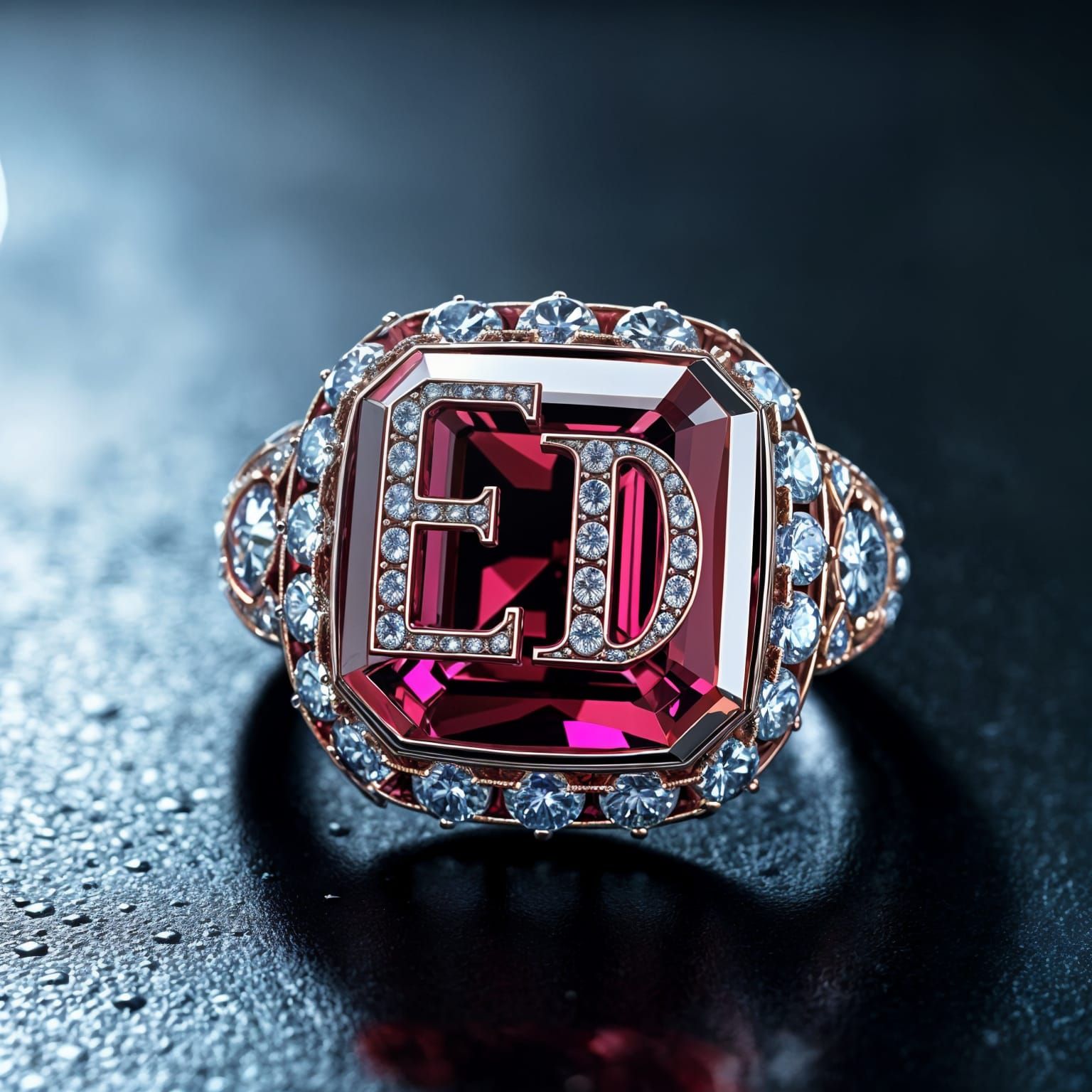 Epic Ruby Ring with Diamond Halo in Unreal Engine 5 Style