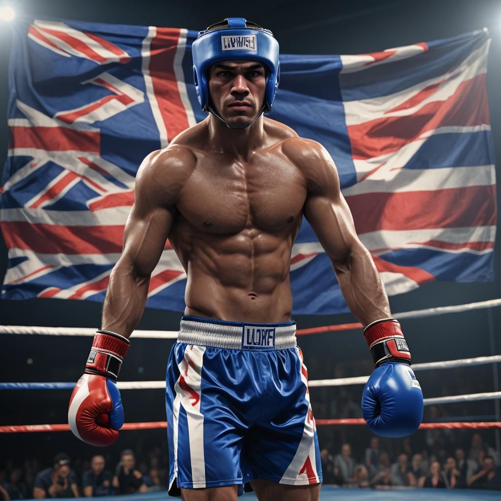 Male Boxer with English Flag in Boxing Ring