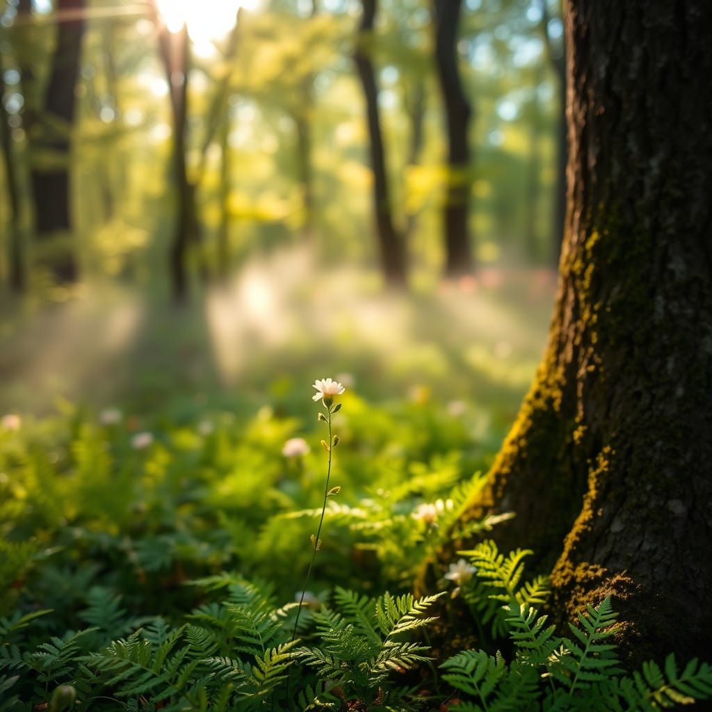Serene Spring Morning in Lush Forest Landscape