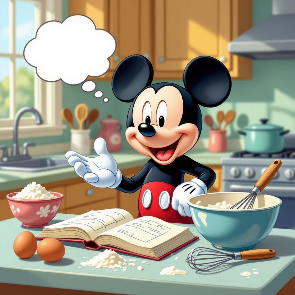 Mickey Mouse Bakes a Cake in a Cheerful Kitchen