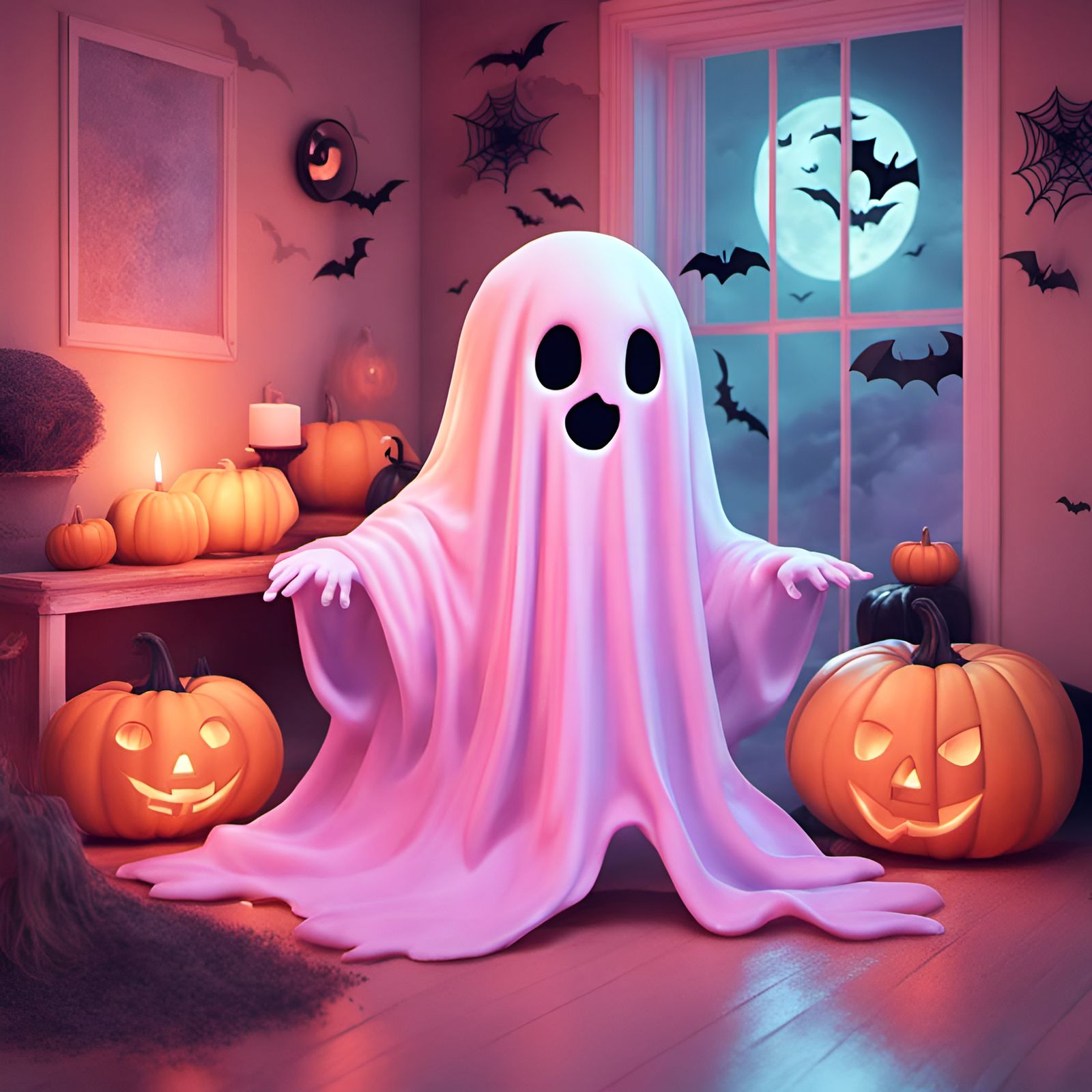 Cute Ghost in Dreamy Pastel Halloween Aesthetic