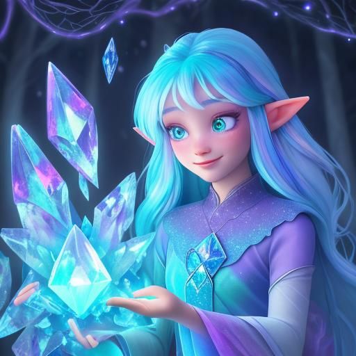 Elf in Crystal Forest: a Thomas Kinkade Style Masterpiece