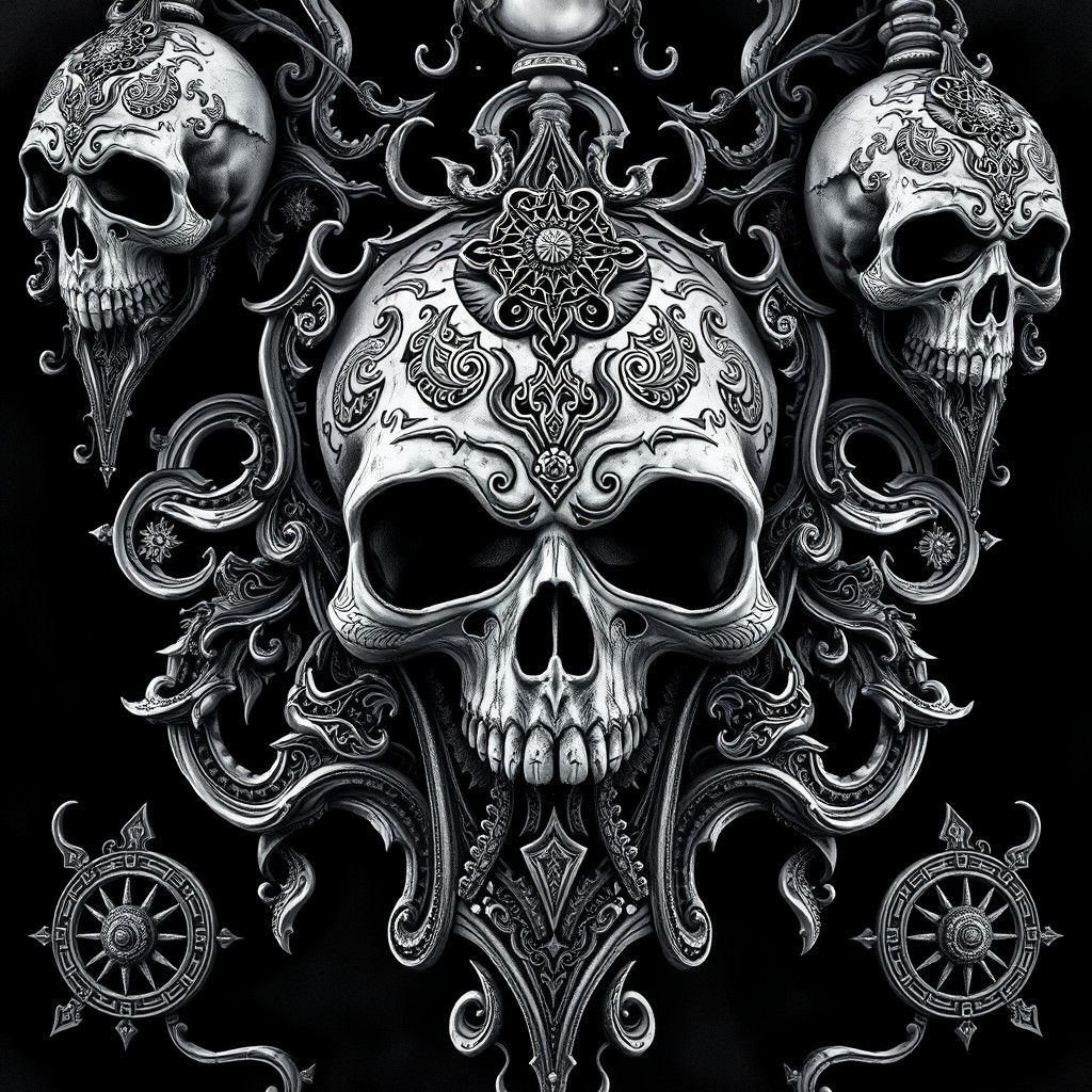 Ornate Black and White Mystical Skull Decorations