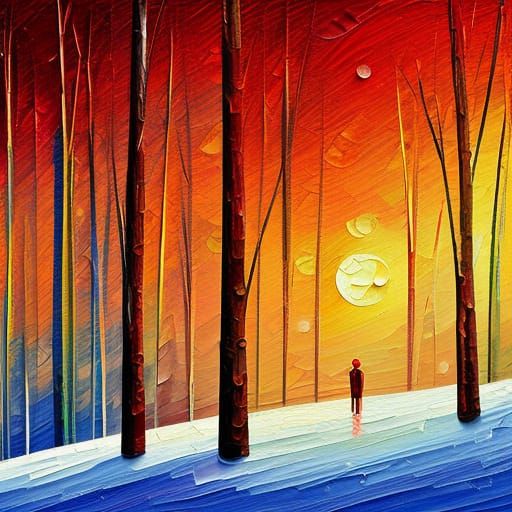 Winter Wonderland as Minimalist Art Deco Oil Painting