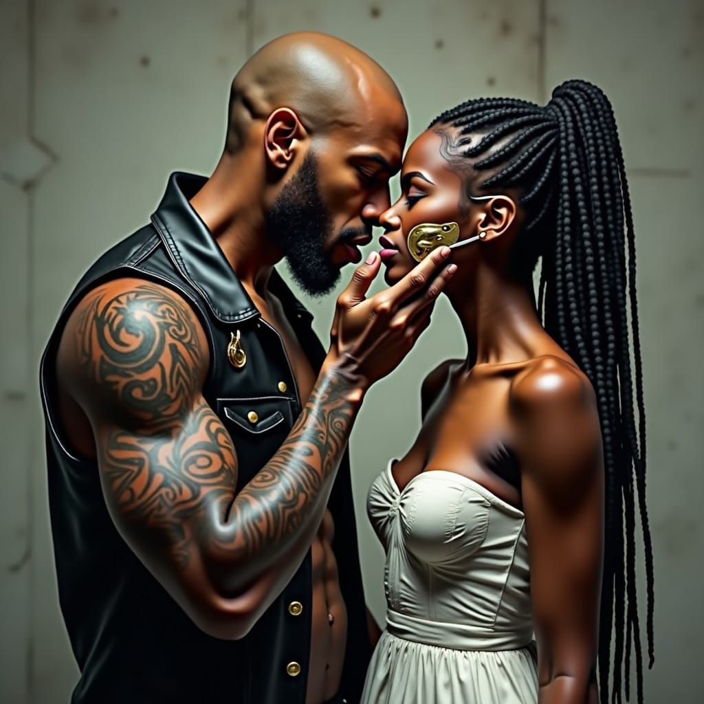 Dramatic Portrait with Masks in Matte Painting Style