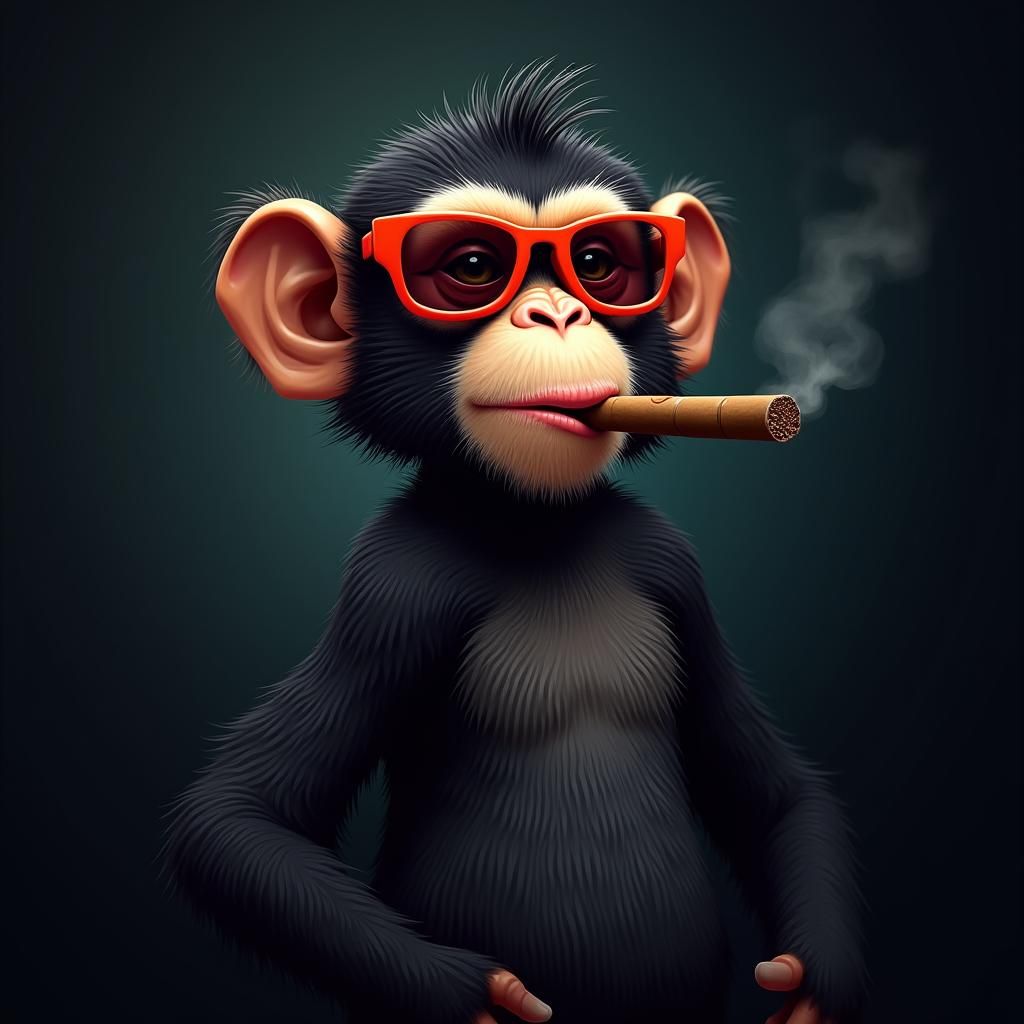 Cool Monkey with Cigar in Sunglasses: Bold Portrait