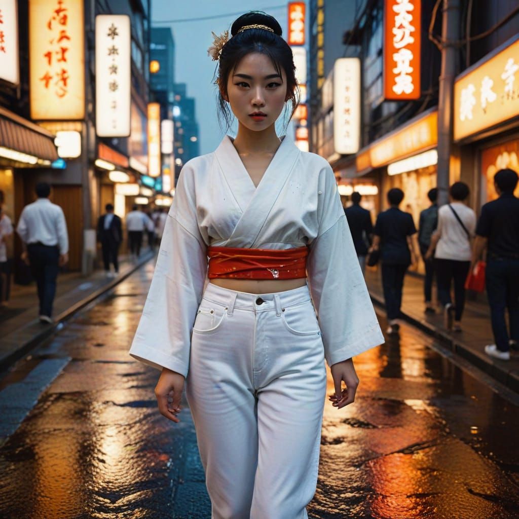 Tokyo Geisha in Neon Street Photography