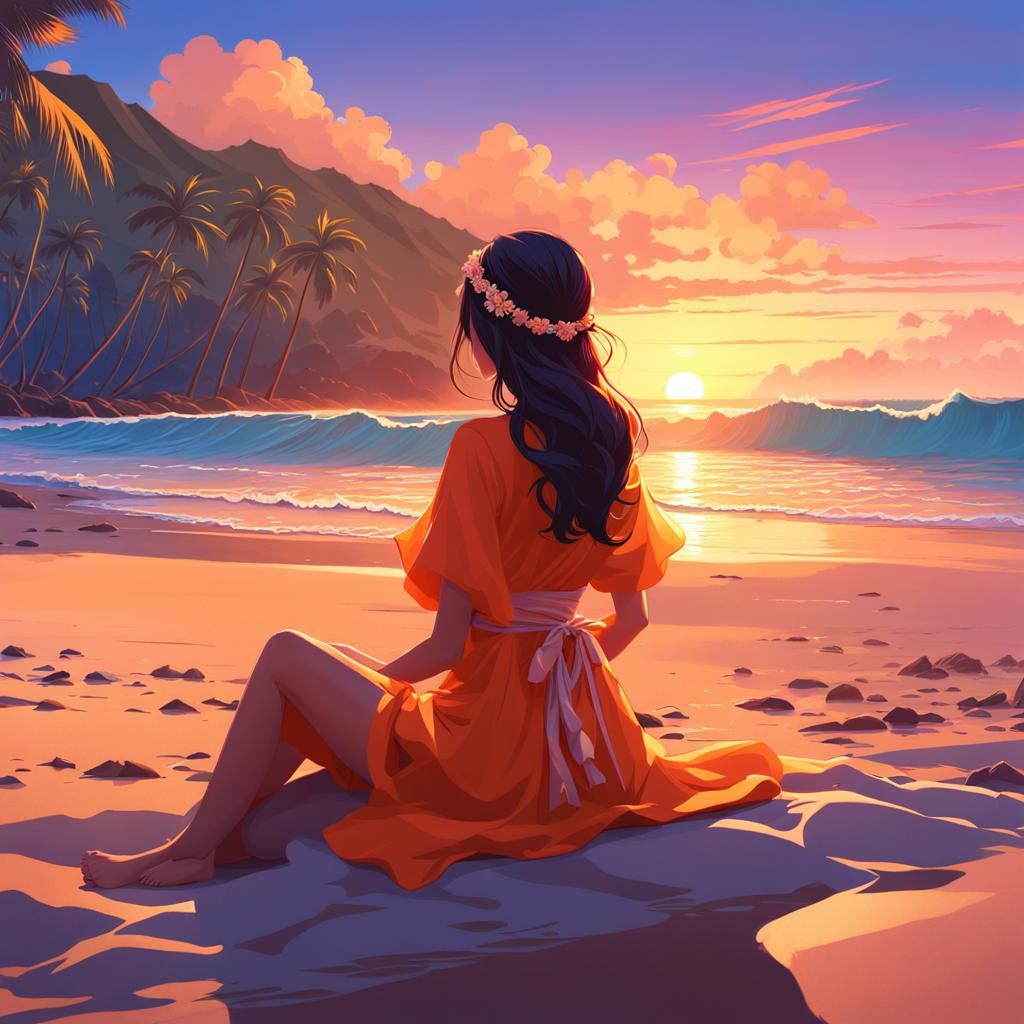 Ethereal Princess in Radiant Tropical Twilight