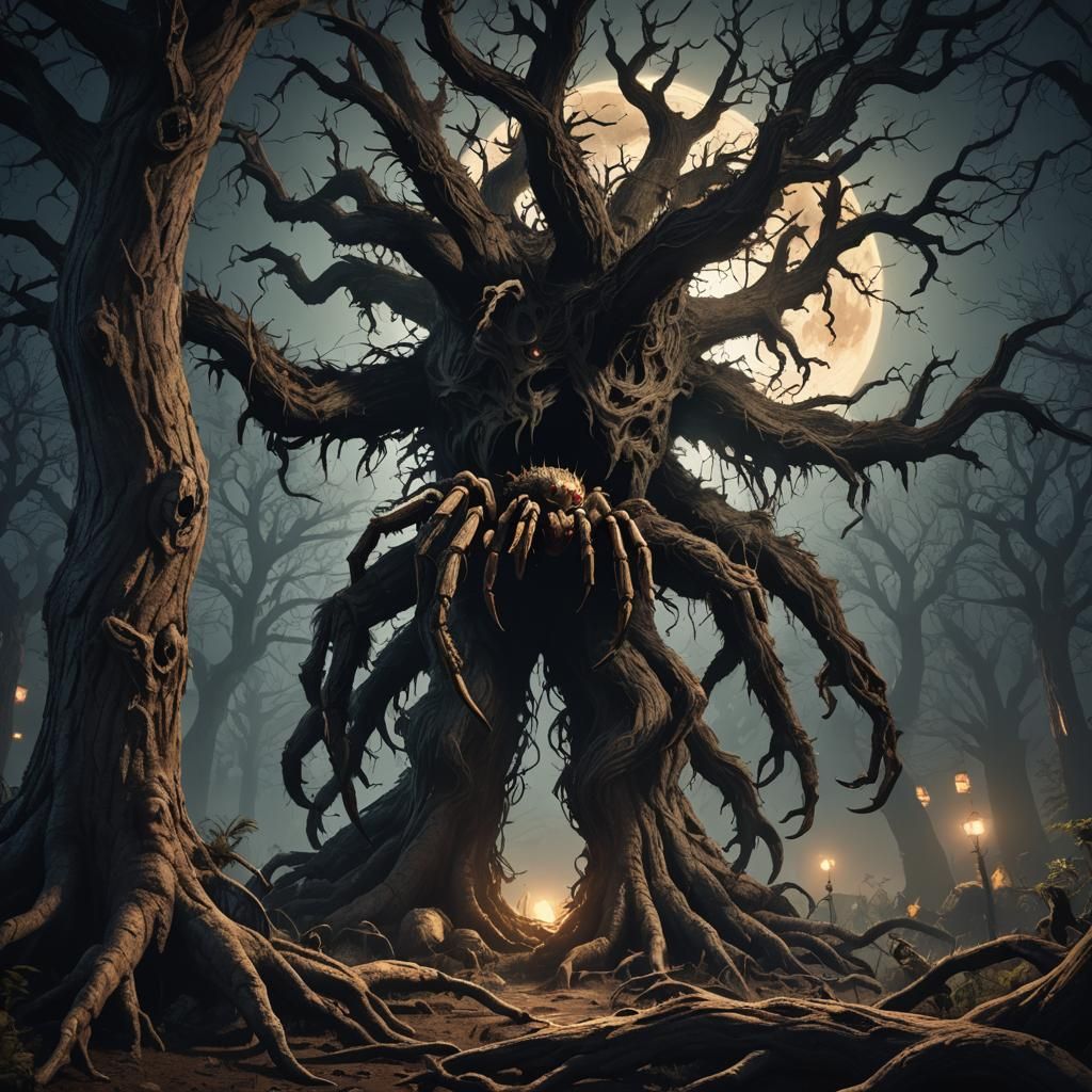 Giant Tarantulas in Forest with Bigfoot, Matte Painting