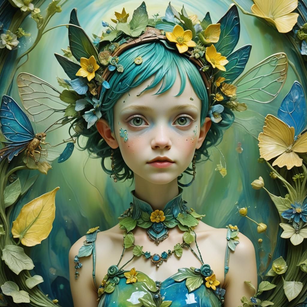 Pixie Portrait in Solarpunk Fairyland Style