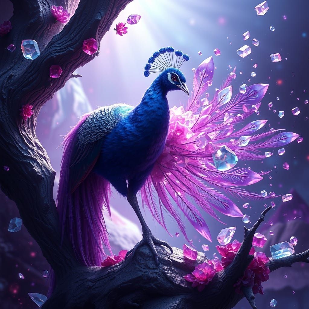 Vibrant Peacock Shines with Amethyst and Sapphire Splendor
