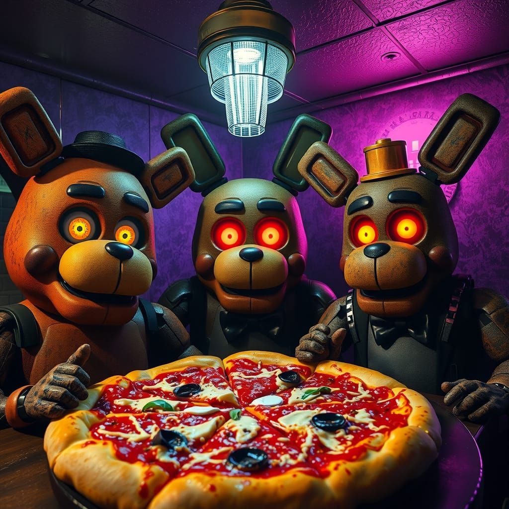 FNAF Pizza Parlor with Animatronics in Photorealistic Horror